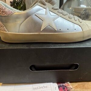 Shu Shop Silver Star Sneakers with Glitter Heel